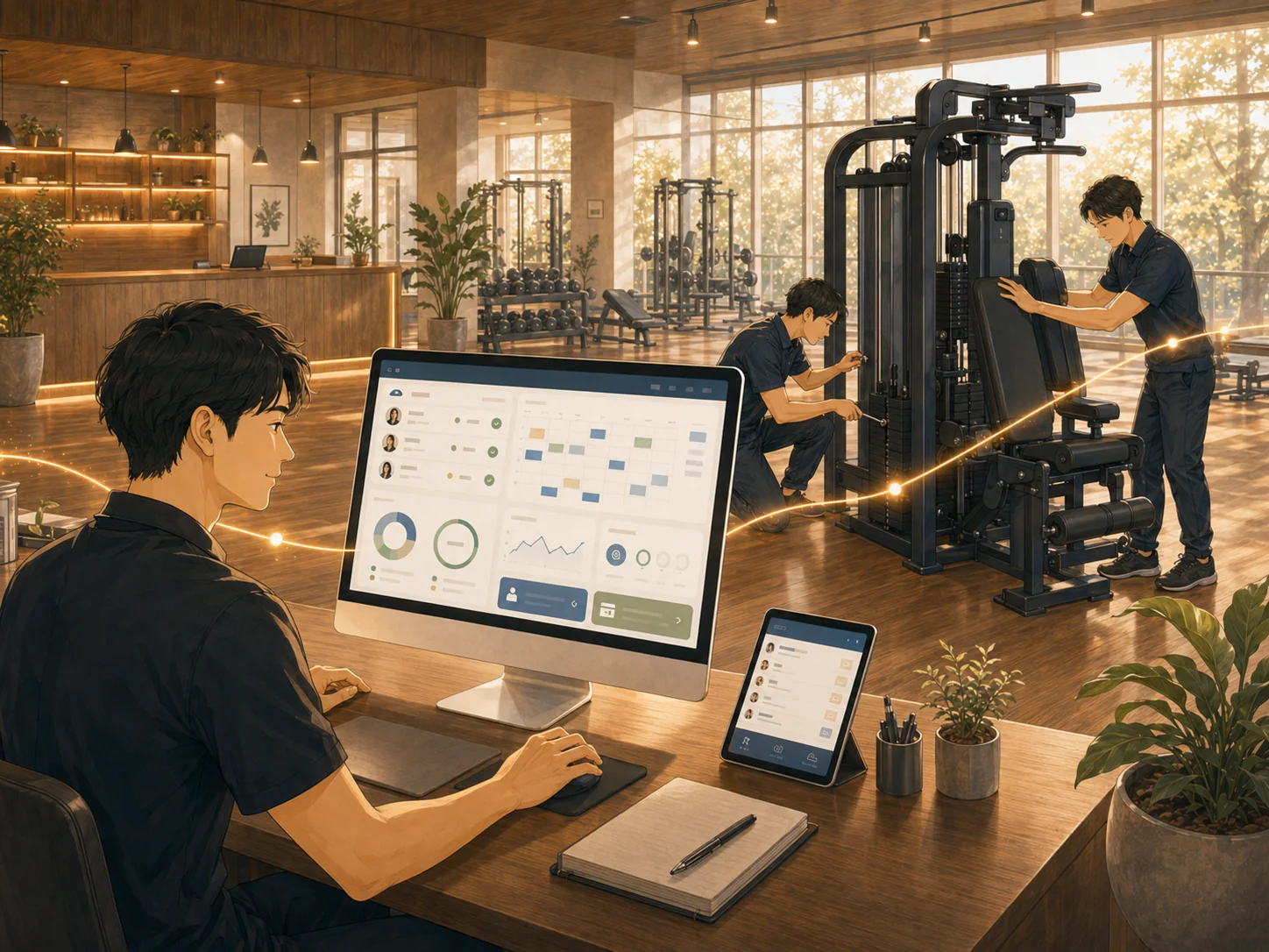 店舗運営システムと設備管理が現場を支える様子を表した開発候補画像