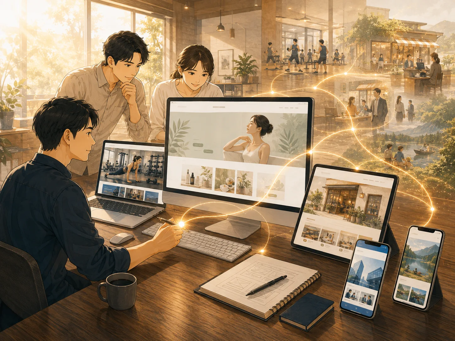 Web制作を通じて複数の事業と地域の魅力を届ける様子を表した開発候補画像